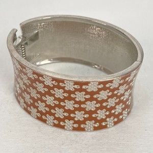 💎Cuff Bracelet Peanut Brown Enamel Over Silver Tone Metal Hinged